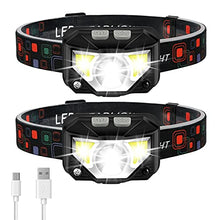 Load image into Gallery viewer, Headlamp Flashlight, LHKNL 1100 Lumen Ultra-Light Bright LED Rechargeable Headlight with White Red Light, 2-PACK Waterproof Motion Sensor Head Lamp, 8 Modes for Outdoor Camping Running Cycling Fishing
