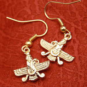 18K Gold Pt Farvahar Iranian Persian Farsi Farohar Earring Iran Persia Pahlavi Gift (Fish Hook)