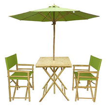 Load image into Gallery viewer, Zew 4-Piece Bamboo Outdoor Backyard Patio Set with Square Table, 2 Folding Canvas Chairs and Umbrella, White
