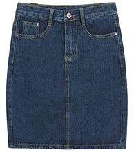 Load image into Gallery viewer, chouyatou Women's Basic Five-Pocket Rugged Wear Denim Skirt with Slit (Medium, Blue)

