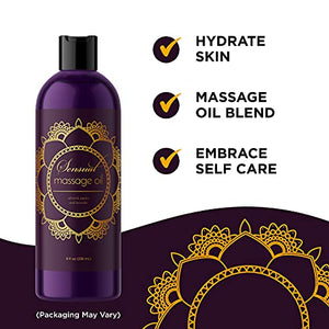 Aromatherapy Sensual Massage Oil for Couples - Relaxing Full Body Massage Oil for Date Night with Sweet Almond Oil - Vegan Lavender Massage Oil for Massage Therapy Smooth Gliding Formula (8 Fl Oz)