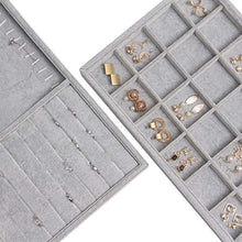 Load image into Gallery viewer, DIOMMELL 4 Pack Stackable Velvet Jewelry Trays Organizer, Jewelry Storage Box Display Trays Showcase Holder Closet Dresser Drawer Organizer for Earring Necklace Bracelet Ring Accessary, Grey
