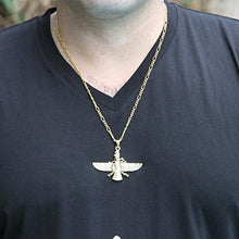 Load image into Gallery viewer, Asoodehdelan Large Gold Pt Farvahar Necklace Iranian Persian Art Iran Farohar Zoroastrian Faravahar Gift (18&quot; Chain)
