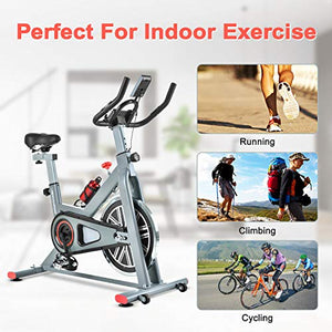 TECHMOO Indoor Exercise Bike Fitness Upright Exercise Bike Magnetic Resistance Belt Drive Home Cycling Exercise Bike Indoor Stationary Bike Bicycle for Cardio Workout Losing Weight