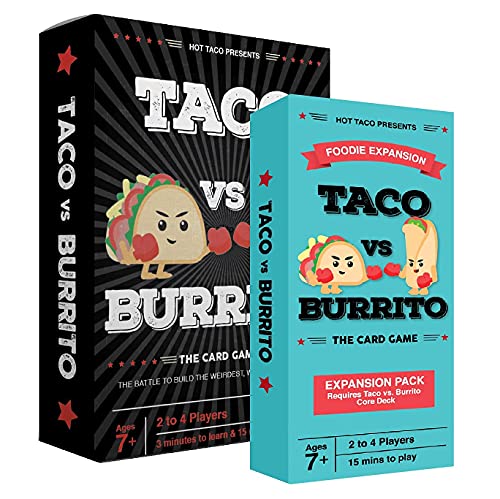 Taco vs Burrito + Foodie Expansion Bundle - The Wildly Popular Surprisingly Strategic Card Game Created by a 7 Year Old - Perfect Party Game for Kids, Teens, and Adults - 2-8 Players