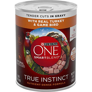 Purina ONE Natural, High Protein Gravy Wet Dog Food, SmartBlend True Instinct Turkey & Game Bird - (12) 13 oz. Cans