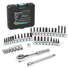 Load image into Gallery viewer, DURATECH Bit Socket Set, 42-piece, 1/4&quot; and 3/8&quot; Drive Allen, Torx, Star, Slotted, Phillips Bit Sockets, 3/8&quot; 90T Ratchet, Extension Bar, Socket Adapter, with Storage Case, SAE &amp; Metric
