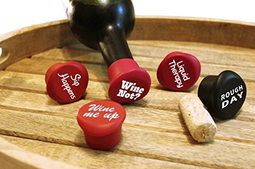 Load image into Gallery viewer, 5 Wine Stoppers + Gift Box - Perfect Wine Gift Accessory, Set of 5 Funny Silicone Wine Reusable Caps Stoppers for Wine and Beer Bottles – Vinaka Wine Stoppers