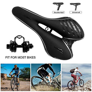 Comfortable Bike Seat Men Woman, Mountain Bicycle Saddle Padded Gel Comfort Road Exercise Bikes Cushion Waterproof Shock Absorbing Pain Relief Breathable - grey