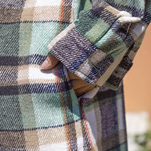 Load image into Gallery viewer, Long Plaid Cardigan For Women Long Sleeve Lapel Button Down Plaid Trench Coat ShirtFall Winter Jackets(21-Color green,S)
