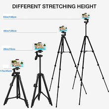 Load image into Gallery viewer, Phone Tripod Nagnahz 55inch Video Recording Tripod Stand with Bluetooth Remote 360 Panorama Pan Head Travel Portable Selfie Stick Extendable Tripod for Mobile Phones iPhone 11/Xs/X/8/Gopro/Camera
