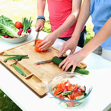 Load image into Gallery viewer, HHXRISE Bamboo Cutting Board With 3 Built-In Compartments And Juice Grooves - Kitchen Chopping Board for Meat (Butcher Block) Cheese and Vegetables (M 15.2x10.5'')
