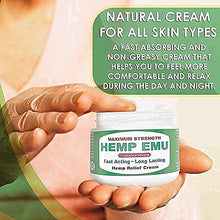 Load image into Gallery viewer, Hemp Emu Cream - Made In USA - Natural Hemp Cream Soothes Discomfort in Joints, Muscles, Back, Knees - Premium Hemp Oil Extract, Emu Oil, Menthol, Eucalyptus &amp; Natural Oils - 4oz
