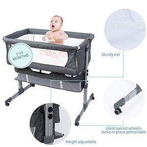 Ihoming Bedside Sleeper Bedside Crib, Baby Bassinet 3 in 1 Travel Baby Crib Baby Bed with Breathable Net, Adjustable Portable Bed for Infant/Baby