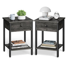 Load image into Gallery viewer, VASAGLE Nightstands Set of 2, Bedside Tables with Drawer, Side Tables, End Tables, for Bedroom, Office, Industrial, Stone Gray and Black ULET506B04
