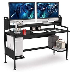 Tribesigns Computer Desk with Hutch, 55-Inch Large Gaming Desk with Storage Shelves, Studio Workstation Desk Studying Writing Table for Home Office
