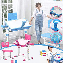 Load image into Gallery viewer, WZZ Kids Desk and Chair Set, Height Adjustable Kids Table and Chair Set, Home School Use Anti-Reflective Children Study Table with LED Light(Endurance 4 H)/Reading Board/Pull-Out Drawer 70X40cm,Pink
