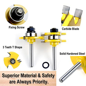 Tongue and Groove Router Bit with Finger Joint Router Bit, 3PCS Shank Carbide Tool Set (1/4inch Shank)