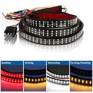 Truck Tailgate Light Bar 60” Triple Row 504 LED Strip with White Reverse Red Brake Amber Sequential Turn Signal Light Running Lamp for SUV Van - Trailer Strobe Taillight 2935 SMD LED Chips Waterproof