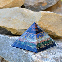 Load image into Gallery viewer, New Orgone Pyramid for Healing Heart | Black Tourmaline | Lapis Lazuli | Amazonite | Green Jade Orgonite Pyramid for EMF Protection - Crystal Chakra Stone Pyramid
