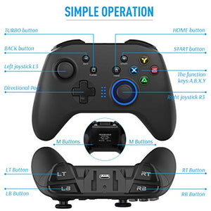 Forty4 Wireless Gaming Controller, Dual-Vibration Joystick Gamepad Computer Game Controller for PC Windows 7/8/10, PS3, Switch- Black