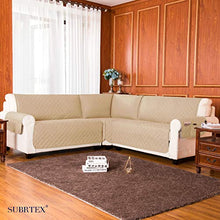 Load image into Gallery viewer, subrtex Reversible Sofa Corner Sectional Protector Washable Furniture Protector Sectional Corner Sofa Slip Cover for Pets L Shape Corner Covers with Elastic Straps 30x30 Inch (Sand)
