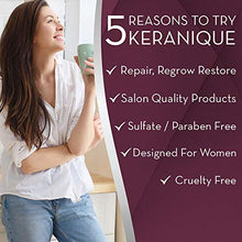 Load image into Gallery viewer, Keranique Hair Regrowth System – 30 Days - Keratin Amino Complex - Free of Sulfates, Dyes and Parabens, Includes Shampoo and Conditioner, Minoxidil and Lift and Repair Spray for Fine Thinning Hair
