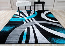 Load image into Gallery viewer, 1447 Turquoise Swirls 8x10 Modern Abstract Area Rug Carpet
