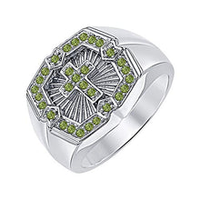 Load image into Gallery viewer, tusakha 0.40 CTW Round Cut Green Tourmaline 14k White Gold Plated Cross Ring for Men's.
