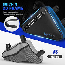 Load image into Gallery viewer, Hikenture Bike Storage Bag, Waterproof Triangle Bike Bag for MTB &amp; Road Bike, Top Tube Bike Frame Bag with 1.5L Capacity &amp; Mesh Pocket, Bicycle Accessories Pack Bike Pouch for Phone, Keys, Pump, Tools
