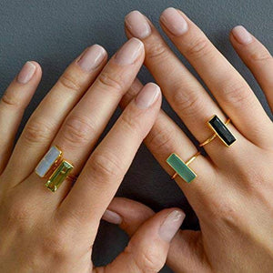 Green Tourmaline Gemstone Bar Ring, Geometric October Birthstone Ring, Adira Ring Series