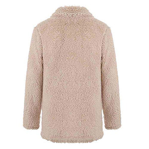 haoricu Womens Faux Shearling Jacket Casual Lapel Fleece Fuzzy Jacket Shaggy Oversized Jacket Warm Cardigan Coat Beige