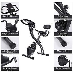 MaxKare Folding Magnetic Upright Exercise Bike w/Pulse Sensor/LCD Monitor Indoor Cycling Bike Stationary Bike Recumbent Exercise Bike with Arm Resistance Bands, Perfect for Home Use