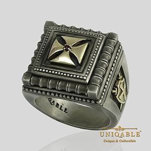 Knight Templar Masonic Cross Handmade Men Signet Ring Sterling Silver 925 Solid Yellow Gold 14K KTR 018SYG14K (12)