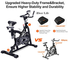 Load image into Gallery viewer, IDEER LIFE Indoor Cycling Bike Stationary Exercise Bike for Home Cardio Workout Smooth Belt Drive with Hand Pulse Sensor/LCD Display/Tablet Mount/Comfortable Seat Cushion(Black09060)
