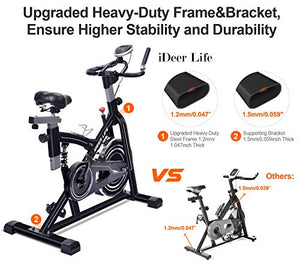 IDEER LIFE Indoor Cycling Bike Stationary Exercise Bike for Home Cardio Workout Smooth Belt Drive with Hand Pulse Sensor/LCD Display/Tablet Mount/Comfortable Seat Cushion(Black09060)