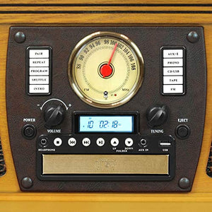 Victrola 8-in-1 Bluetooth Record Player & Multimedia Center, Built-in Stereo Speakers - Turntable, Wireless Music Streaming, Real Wood | Oak
