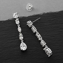Load image into Gallery viewer, Mariell Gorgeous Linear Mix-Shape Cubic Zirconia Bridal, Prom &amp; Holiday Dangle Earrings - Platinum Plated
