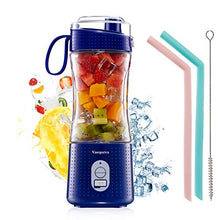 Load image into Gallery viewer, Portable Personal Blender for Smoothie and Shakes - Vaeqozva 6 Powerful 3D Blades 4000mAh USB Rechargeable Juicer Cup including Reusable Silicone Straws(Navy Blue)
