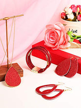 Load image into Gallery viewer, 4 Pieces Women's Glitter Jewelry Set Bridal Wedding Multi-Layer Bracelet Faux Leather Dangle Earrings Necklace (Red)

