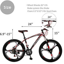 Load image into Gallery viewer, PanAme Mountain Bike 26 Inches Outroad 21 Speed Suspension Fork Anti-Slip Bicycle with Dual Disc Brake and High Carbon Steel Frame for Men and Women, Red
