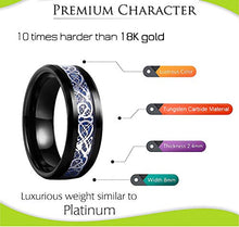 Load image into Gallery viewer, N-A 8 mm Unisex Black Tungsten Carbide Ring with Dragon Blue Rings Carbon Fiber Inlay Polished Shiny Beveled Design
