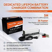 Load image into Gallery viewer, Ampere Time 12V 50Ah LiFePO4 Battery with 14.6V 10A Dedicated Lithium Battery Charger; Built-in 50A BMS, 4000+ Cycles, for Bass Boats, Trolling Motors, Monitoring Device, RV, Solar application
