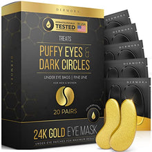 Load image into Gallery viewer, 24K Gold Eye Mask– 20 Pairs - Puffy Eyes and Dark Circles Treatments – Look Less Tired and Reduce Wrinkles and Fine Lines Undereye, Revitalize and Refresh Your Skin
