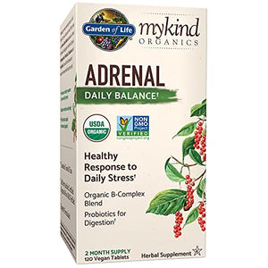 Garden of Life mykind Organics Adrenal Daily Balance 120 Tablets-Healthy Stress Response-Adaptogenic Herbs Ashwagandha, Holy Basil, B-Complex, Probiotics, Organic Non-GMO Vegan Gluten Free Supplement