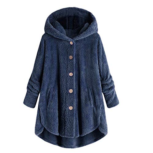 Women Jacket Long Sleeve Outwear Hooded Plush Button Pocket Sweater Plus Size Button Plush Cardigan Wool Winter Coat