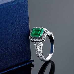 Gem Stone King 925 Sterling Silver Green Simulated Emerald Women's Wedding Engagement Ring (2.78 Ct Emerald Cut (Size 9)