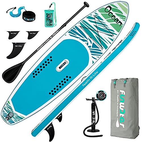 FEATH-R-LITE Inflatable Stand Up Paddle Board 10'5''x33''x6'' Ultra-Light (18.9lbs) ISUP with Paddleboard Accessories,Fins,Adjustable Paddle, Pump,Backpack, Leash, Waterproof Phone Bag