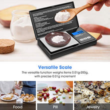 Load image into Gallery viewer, SUIDREAMS Digital Pocket Scale, 200g Digital Food Kitchen Scale Weight Grams and Ounces for Jewelry, Coins, Powder, Herbs, Spices, 0.01g Precise Graduation, LCD Backlit Display, Black
