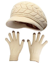 Load image into Gallery viewer, HINDAWI Winter Hat Gloves for Women Knit Snow Ski Outdoor Cap Touch Screen Mittens (Beige)
